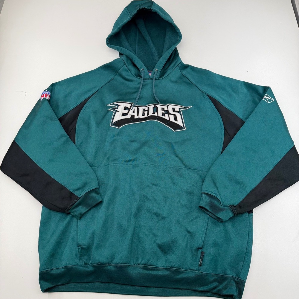 Reebok NFL Philadelphia Eagles Hoodie Mens XL Green Black Colorblock Sweatshirt